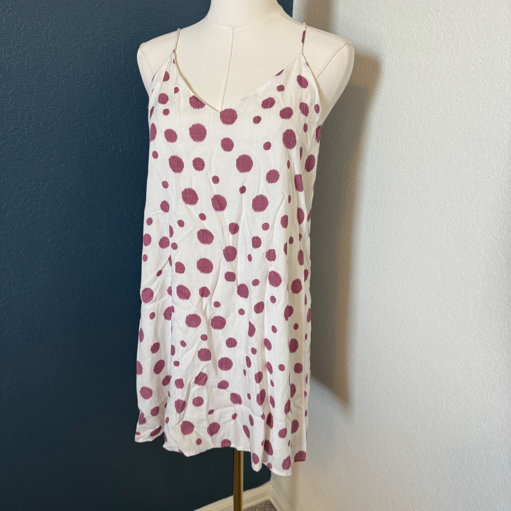 Boho Indie Sleaze Style Rack Polka Dot Mini Dress Small White Burgundy
